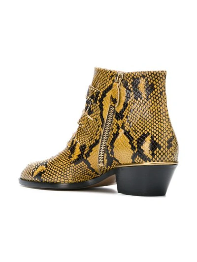 CHLOÉ SUSANNA蛇纹皮革及踝靴 - 黄色