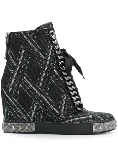 Shop Casadei Embellished Wedge Sneakers - Black