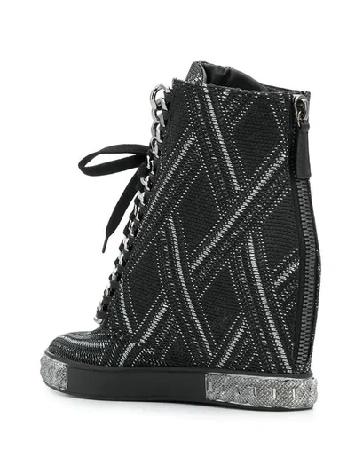 Shop Casadei Embellished Wedge Sneakers - Black