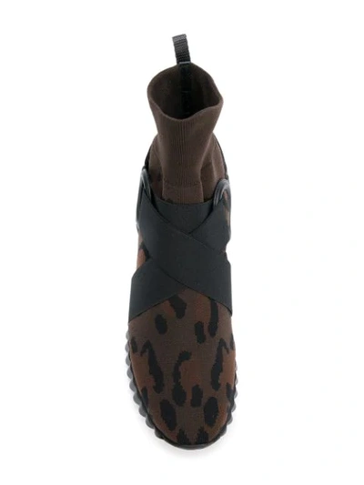 Shop Ferragamo Salvatore  Leopard Sock Sneakers - Brown