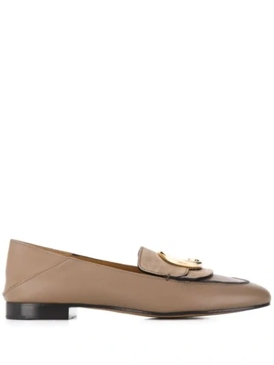 Shop Chloé Collapsible-heel Leather Loafers In Grey