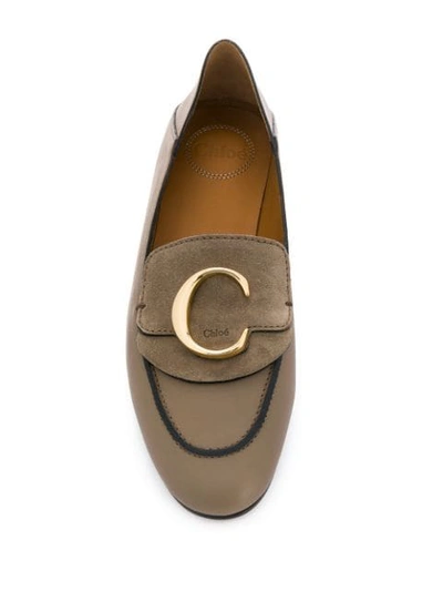 Shop Chloé Collapsible-heel Leather Loafers In Grey
