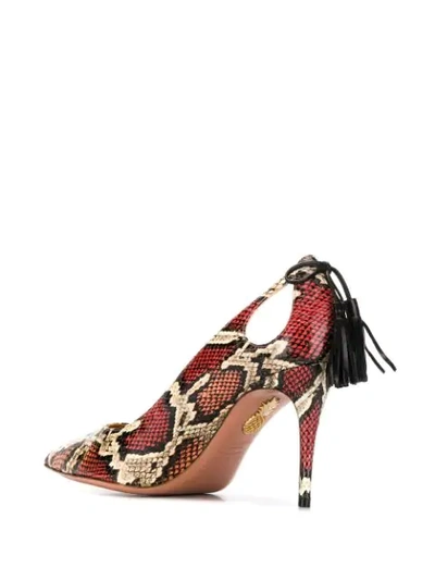 Shop Aquazzura Forever Marilyn Snake-effect 85mm Pumps In Red