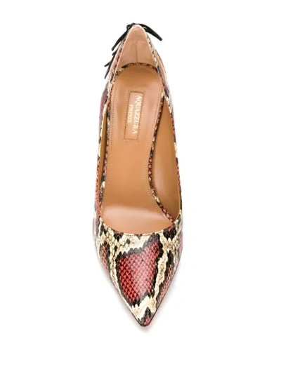 Shop Aquazzura Forever Marilyn Snake-effect 85mm Pumps In Red