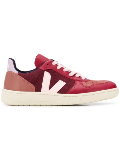 Shop Veja Colour Block Sneakers In Red