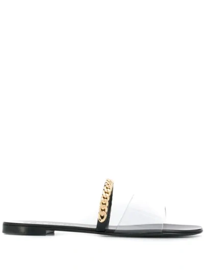 Shop Giuseppe Zanotti Transparent Strap Flat Sandals In Black