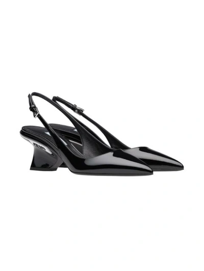 Shop Prada Varnished Slingback Pumps - Black