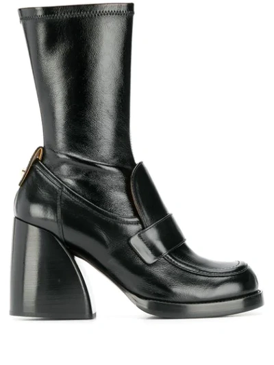 Shop Chloé Penny Loafer Boots In Black