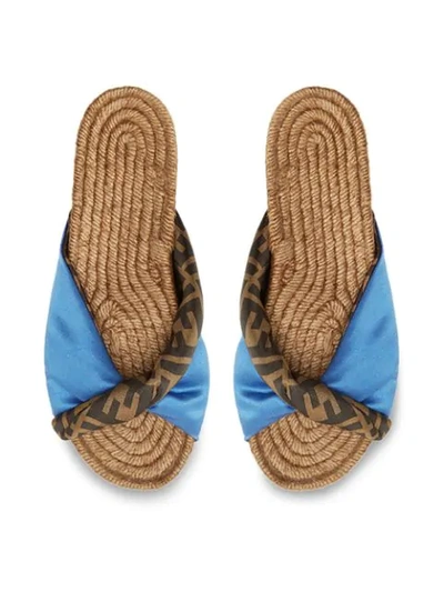 Shop Fendi Twist Detail Slides In Blue