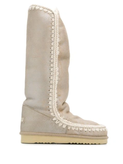 Shop Mou Eskimo Metallic Knee-high Boots In Neutrals