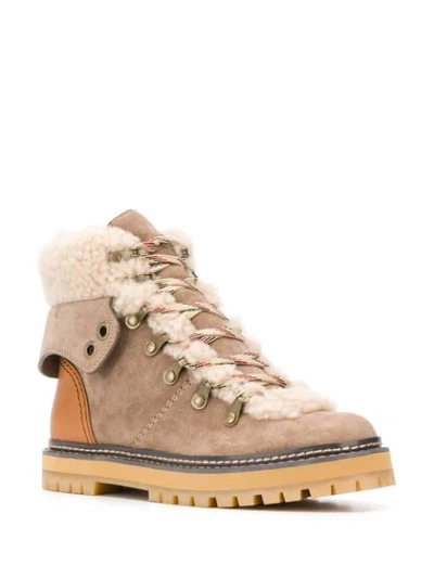 SEE BY CHLOÉ SHEARLING TREK BOOTS - 大地色