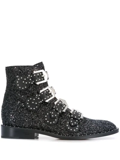 Shop Givenchy Glitter Buckle Boots In Black
