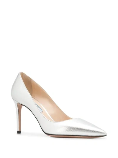 Shop Prada Textured Patent Leather Pumps In F0118 Argento