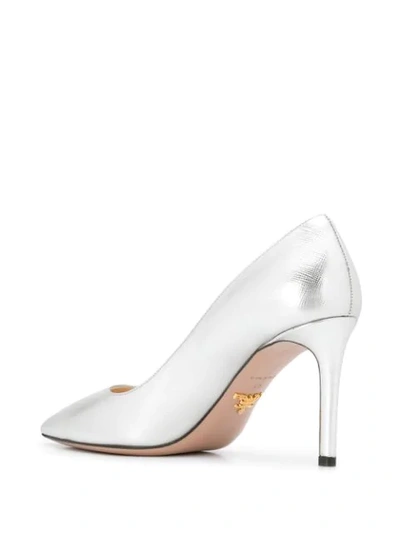 Shop Prada Textured Patent Leather Pumps In F0118 Argento