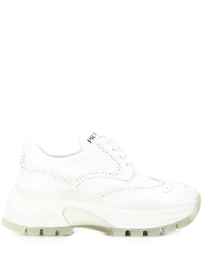 Shop Prada Perforated Sneakers In White