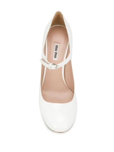 Shop Miu Miu Embellished Heel Mary Jane Pumps In White