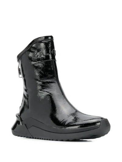Shop Balmain Logo Embossed Ankle Boots In Black