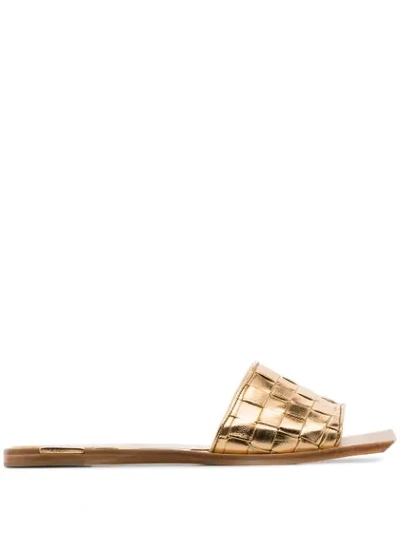 METALLIC GOLD INTRECCIATO FLAT LEATHER MULES