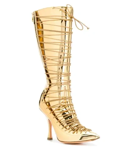 Shop Y/project Lace-up Thigh High Boots In Gold