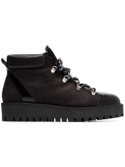 Shop Ganni Black Alma Shearling Lined Leather Hiking Boots