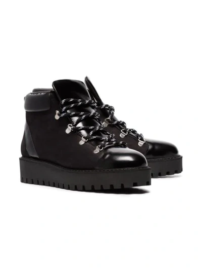 Shop Ganni Black Alma Shearling Lined Leather Hiking Boots