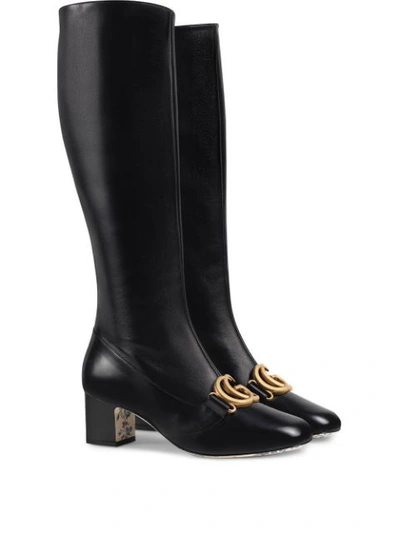 Shop Gucci Leather Boot With Double G In Black