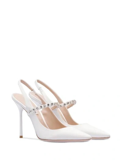 Shop Miu Miu Crystal-embellished Slingback Pumps In White