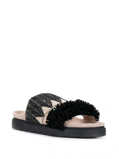 Shop Inuikii Fuzzy Trim Sandals In Black