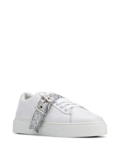 Shop Miu Miu Glitter Strap Sneakers In White