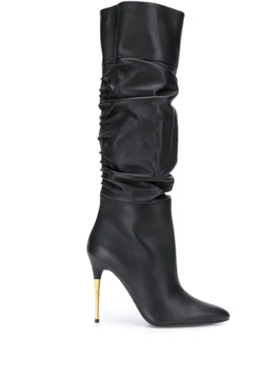 Shop Tom Ford Ruched Calf High Boots In Black