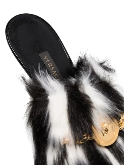 Shop Versace Medusa Chain Faux-fur 110mm Sandals In Black ,white