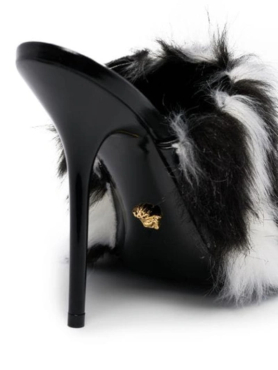 Shop Versace Medusa Chain Faux-fur 110mm Sandals In Black ,white