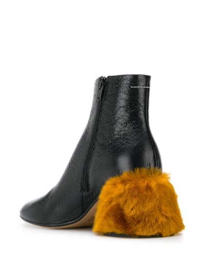 Shop Mm6 Maison Margiela Lamb Fur Heeled Ankle Boots In Black