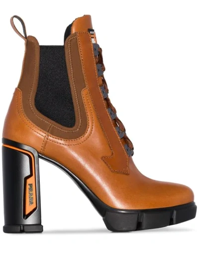 Shop Prada Platform Ankle Boots In Tabacco
