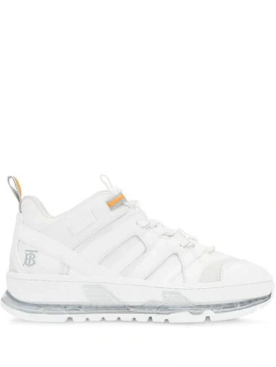 Shop Burberry Nylon And Leather Union Sneakers In White