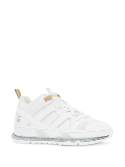 Shop Burberry Nylon And Leather Union Sneakers In White