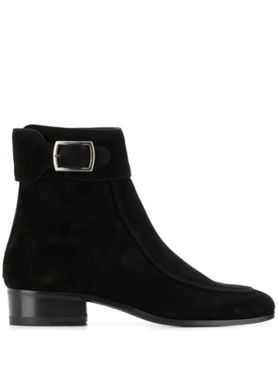 Shop Saint Laurent Buckled Ankle Boots In Black