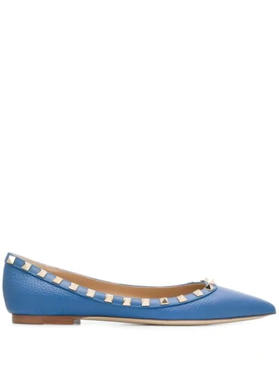 Shop Valentino Garavani Rockstud Ballerina Shoes In Blue