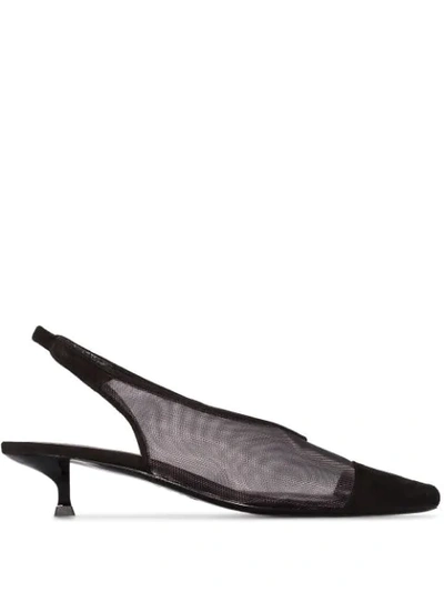 Shop By Far Kendall 40mm Mesh Leather Slingback Pumps In Black