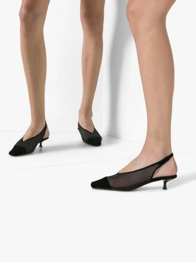Shop By Far Kendall 40mm Mesh Leather Slingback Pumps In Black