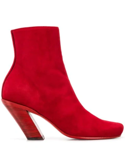 Shop Ann Demeulemeester Tilted Heel Ankle Boots - Red