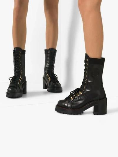 Shop Versace Black Tribute Lace-up Ankle Boots