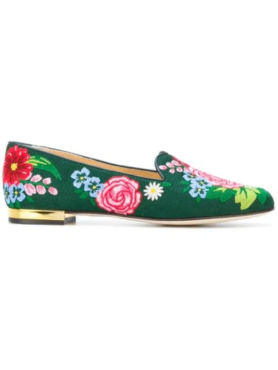 Shop Charlotte Olympia Floral Slippers In Green