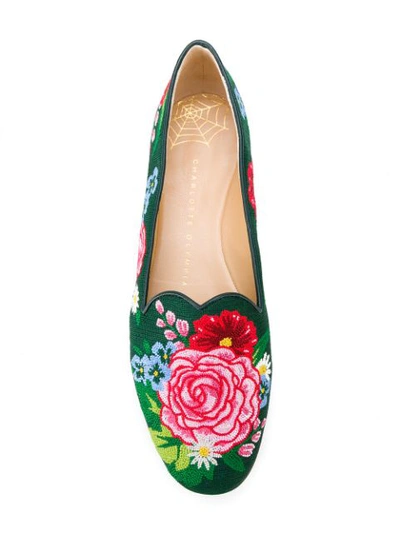 Shop Charlotte Olympia Floral Slippers In Green