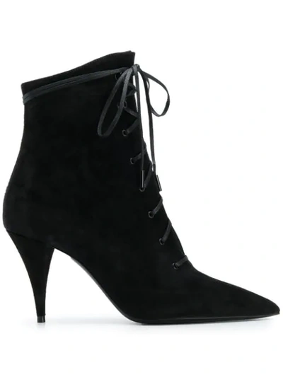 Shop Saint Laurent Kiki Laced Ankle Boots In Black