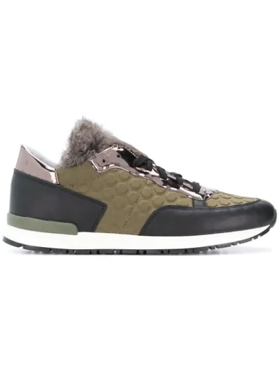 Shop Pollini Panelled Lace-up Sneakers - Green