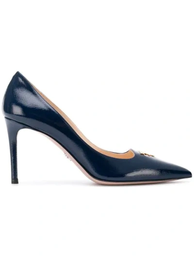 Shop Prada Logo Plaque Pumps - Blue