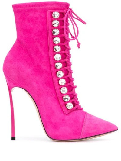 Shop Casadei Crystal-embellished Ankle Boots In Pink