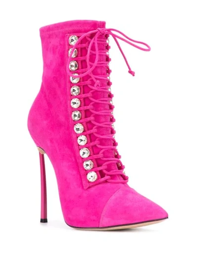 Shop Casadei Crystal-embellished Ankle Boots In Pink