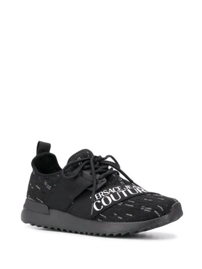 Shop Versace Jeans Couture Logo Print Low Top Sneakers In Black